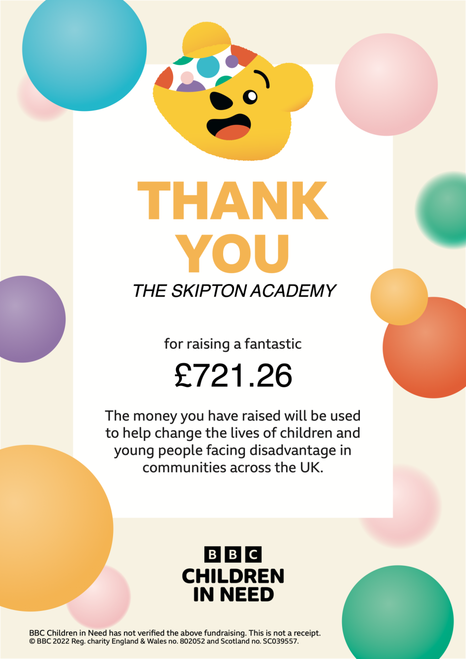 CHILDREN IN NEED THANK YOU CERTIFICATE